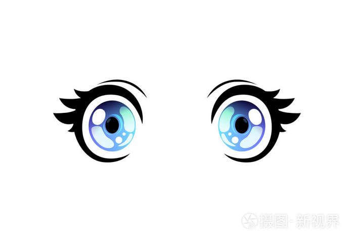 明亮的眼睛睁大眼睛, 美丽的眼睛与光反射漫画日本风格的矢量插图