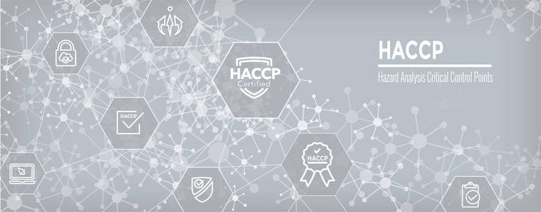 HACCP危害分析关键控制点图标设置和网页标题横幅与奖励或检查标记