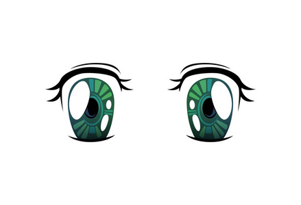 明亮的眼睛的绿色色彩, 美丽的眼睛与光反射漫画日本风格的矢量插图