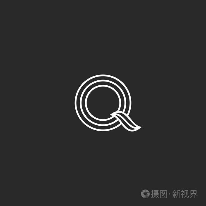线条薄设计标志q字母单字母. 女性脚本符号排版时尚设计元素.插画-正