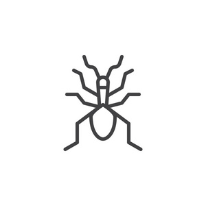 昆虫线图标轮廓矢量符号线性样式象形文字隔离在白色上。 蚂蚁符号标志插图。 可编辑行程