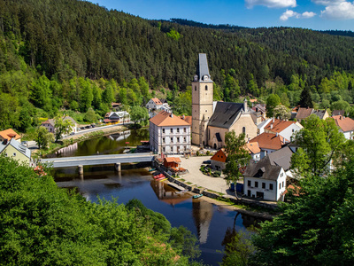 View of the historic City Rozmberk nad Vltavou in the Czech Repu