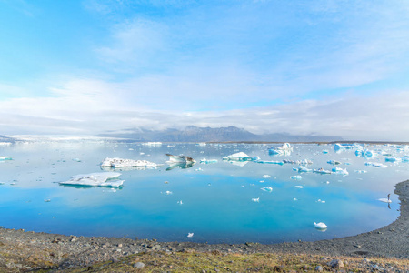 在冰岛的jokulsarlon冰川湖，冰山景观令人惊叹