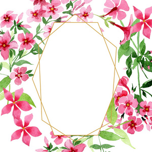 粉红的意义上的森林花。水彩背景插图集。框架边框装饰正方形