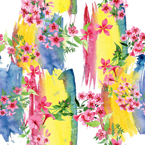 粉红的意义上的森林花。水彩背景插图集。无缝的背景模式
