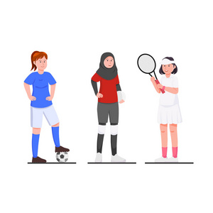 一组女性运动员插图矢量平面卡通