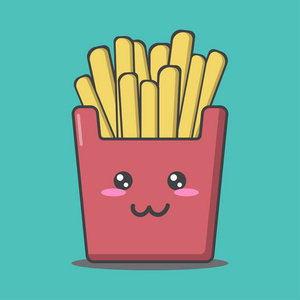 绿色背景隔离卡通垃圾食品与可爱的快餐和矢量设计照片