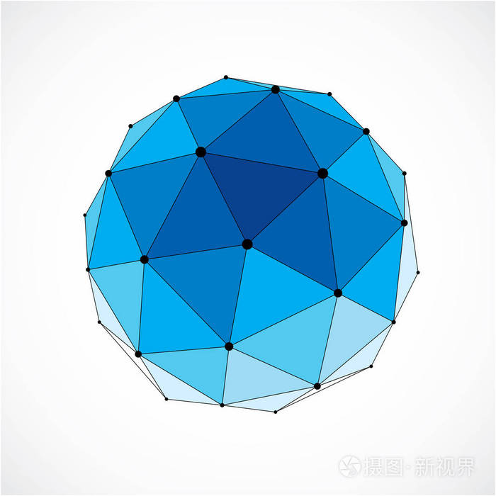 抽象的三维刻面图形与连接的黑线和点.