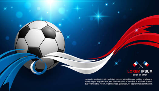 足球杯锦标赛背景与法国国旗和足球发光