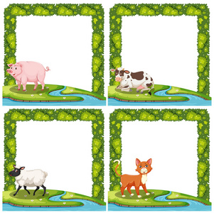 框架插图中的一组动物