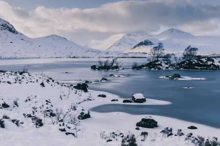 苏格兰格伦科的一个冰冻的兰诺奇摩尔冬季雪景