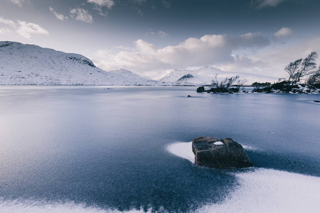 苏格兰格伦科的一个冰冻的兰诺奇摩尔冬季雪景