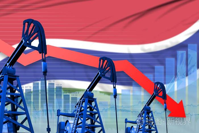 冈比亚石油工业概念工业插图降低下降图在冈比亚国旗背景。 三维插图