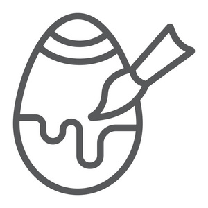 鸡蛋装饰线图标, 复活节和装饰, 画笔和鸡蛋标志, 矢量图形, 在白色背景的线性图案