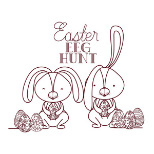 复活节寻蛋标签与兔子图标图片