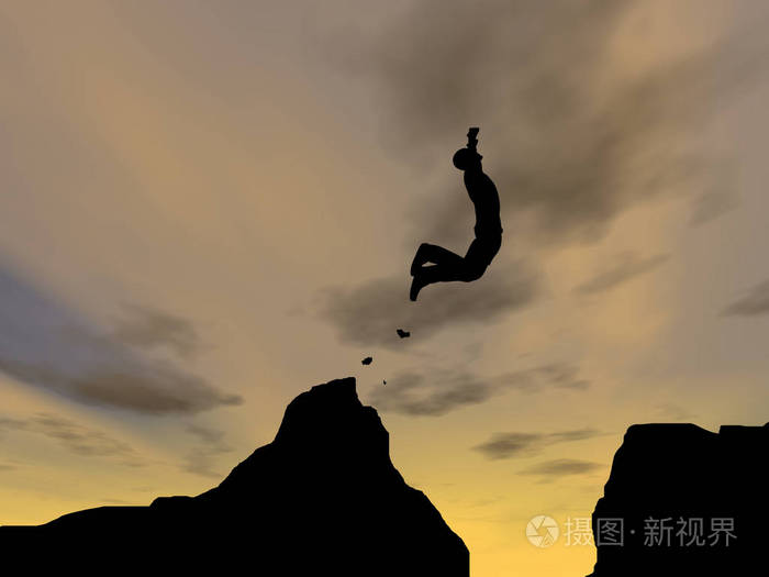 概念,概念,概念,概念,概念,年轻的三维插图,男人或商人的剪影,从悬崖