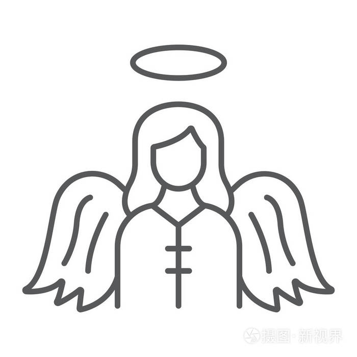 宗教和天堂, 字符符号, 矢量图形, 在白色背景的线性图案插画-正版