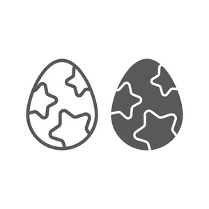 复活节彩蛋线和字形图标, 复活节和食物, 鸡蛋符号, 矢量图形, 在白色背景的线性图案