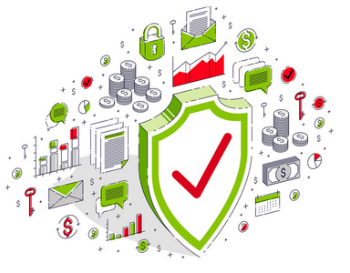 生命业务保护财务概念,财务安全,生命浮标和盾牌孤立在白色背景.