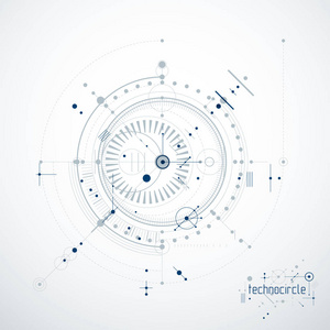 用圆圈和线条制作的工程技术矢量壁纸。现代几何构图可以作为模板和布局。抽象技术背景。