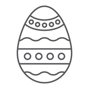 复活节彩蛋细线图标, 装饰和复活节, 装饰蛋的标志, 矢量图形, 在白色背景的线性图案