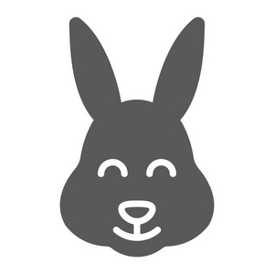 复活节兔子字形图标, 动物和复活节, 复活节兔子标志, 矢量图形, 白色背景上的固体图案