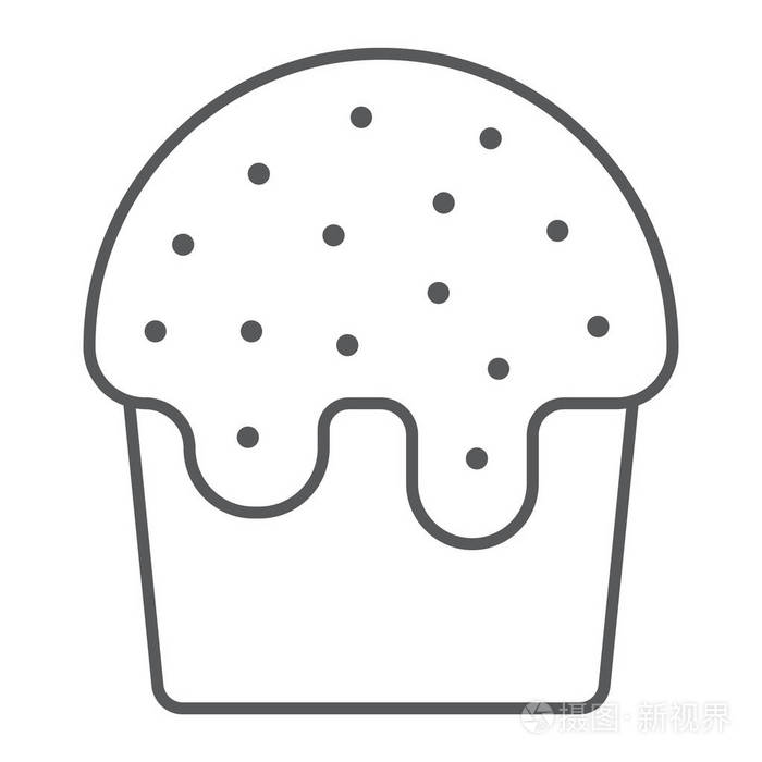 复活节蛋糕细线图标食物和复活节复活节糖果标志矢量图形在白色背景的