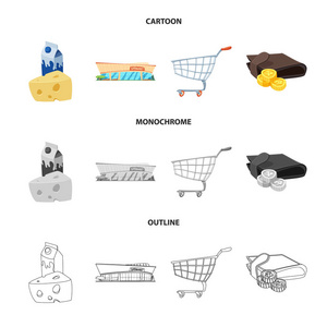 食物和饮料符号的矢量插图。 一组食品和存储矢量图标的库存。