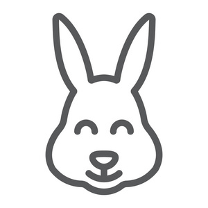 复活节兔子线图标, 动物和复活节, 复活节兔子标志, 矢量图形, 在白色背景的线性图案