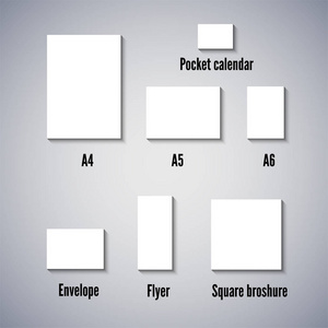 矢量办公室一套不同尺寸的空白纸张。 空白模板收集