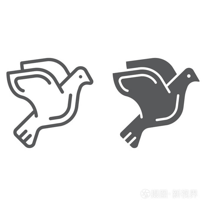 圣像, 矢量图形, 在白色背景的线性图案鸽子线图标, 鸟和符号, 鸽子
