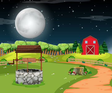 乡村月亮的图片一幅乡村住宅场景插图照片