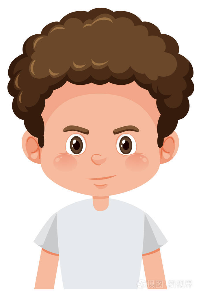 年轻的黑发男孩白色背景插图