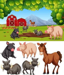 农场动物在农田插图