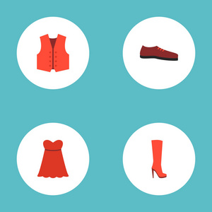 一套服装图标，平面风格符号与阳光，鞋跟，背心和其他图标为您的网络移动应用标志设计。