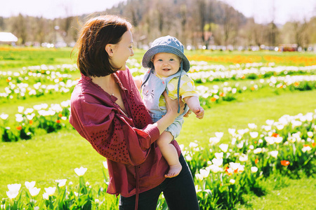 s Day, Easter. Tulip field in Arboretum, Slovenia.