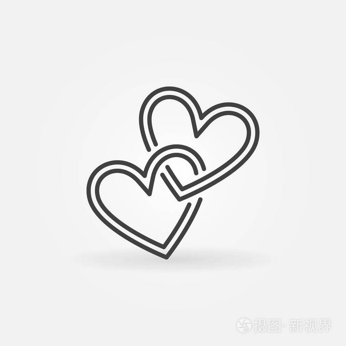 两个交叉的心向量线性图标爱情概念符号