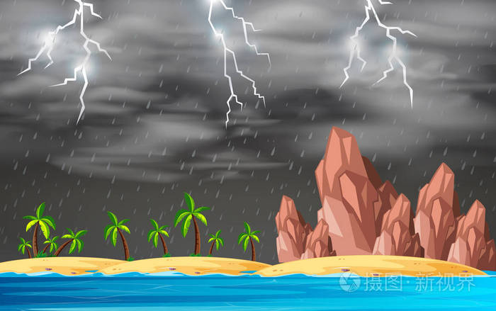 暴风雨岛背景场景插图