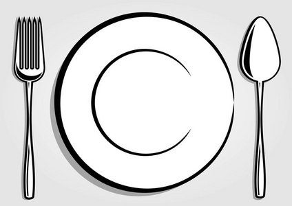 在白色背景查出的盘, 叉子和勺子。向量例证