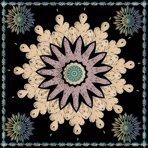 纹理民族风格刺绣花曼达拉图案. 五颜六色的挂毯圆形古董装饰品.