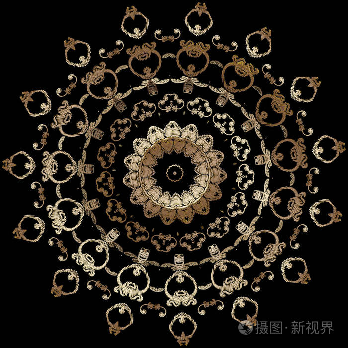 巴洛克金刺绣曼陀罗图案. 矢量华丽的挂毯花卉圆形花边装饰.