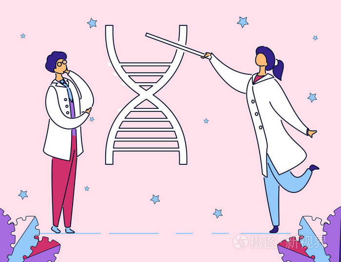 现代扁平人物建筑dna链遗传学概念手绘扁平式轮廓人物