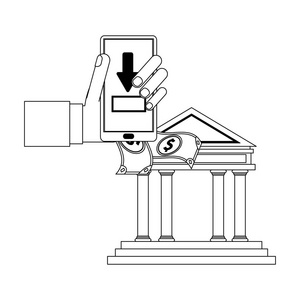 汇款与智能手机到智能手机银行应用程序黑色和白色