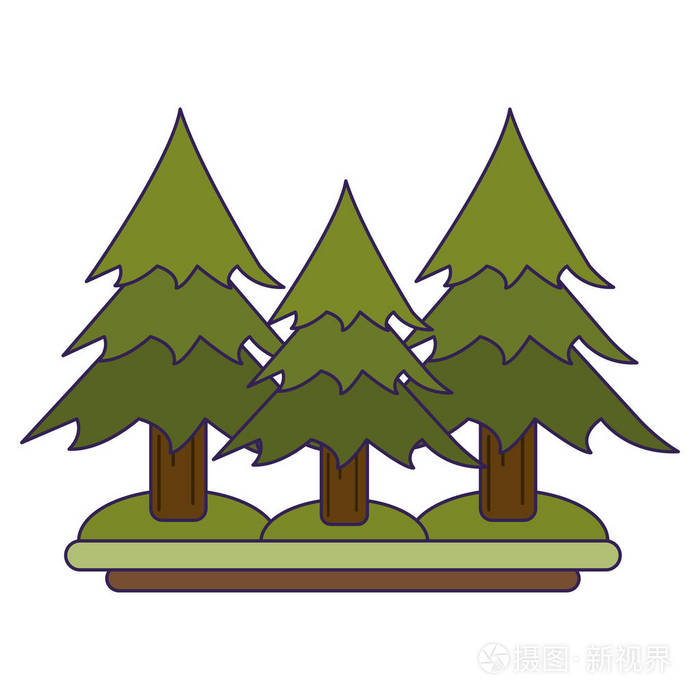 松树在自然风景蓝色线