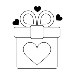 礼物盒与心脏爱的标志黑色和白色