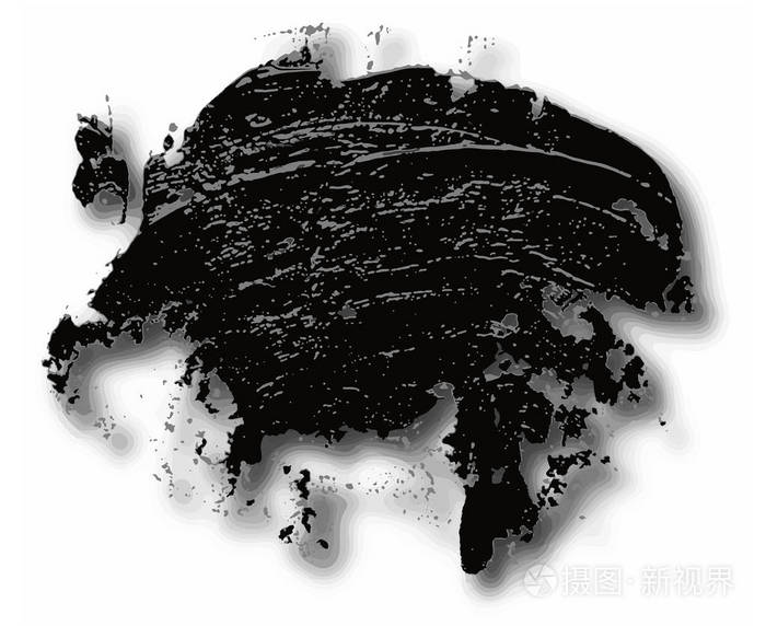 纹理黑色油画笔划与阴影隔离在白色背景. eps10矢量插图.