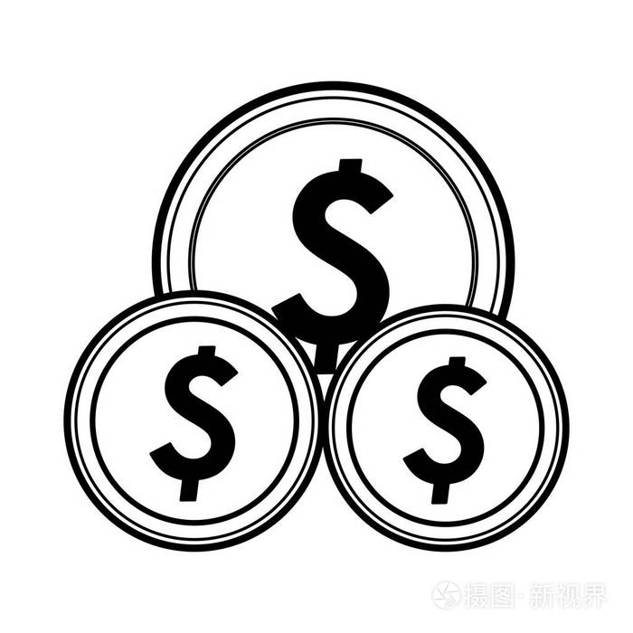 金钱硬币孤立的标志黑色和白色插画-正版商用图片1930jk-摄图新视界