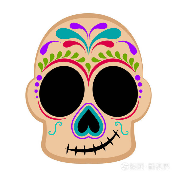 愉快的彩色墨西哥头骨插画-正版商用图片1931h6-摄图新视界