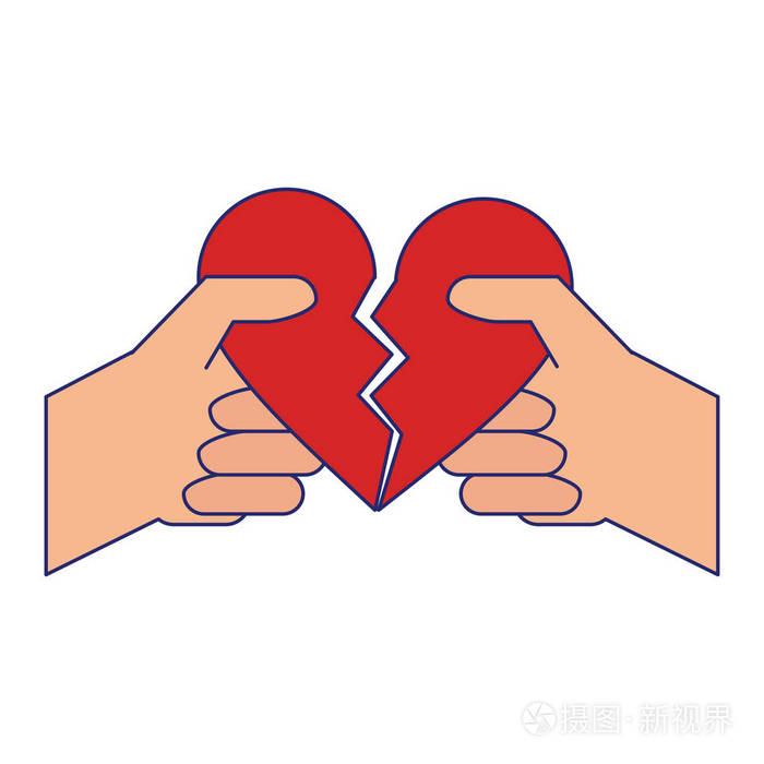 手与破碎的心卡通蓝色线