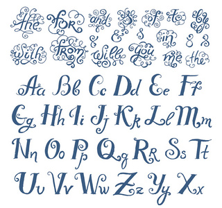 向量前置词的手绘剪影在复古字体样式例证在白色背景